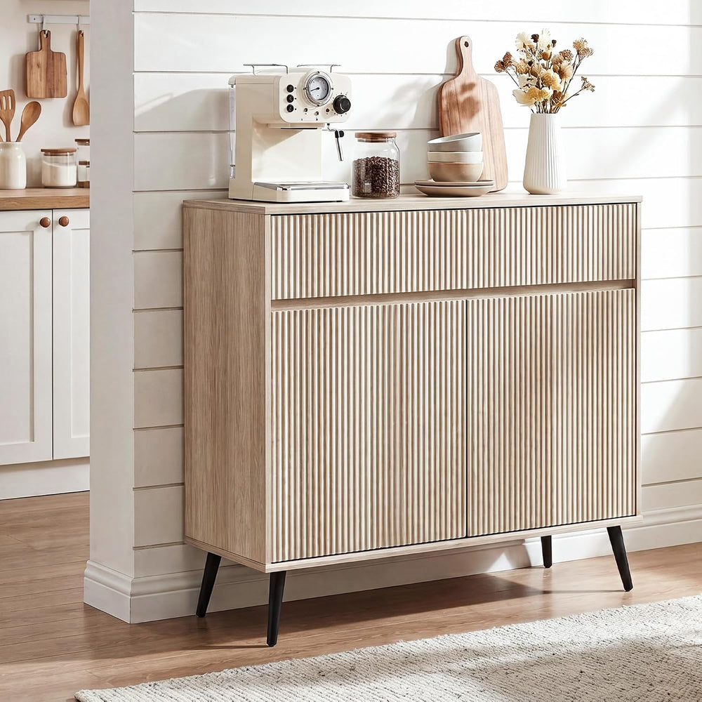 31" Small Fluted Sideboard Buffet Cabinet, Light Oak.