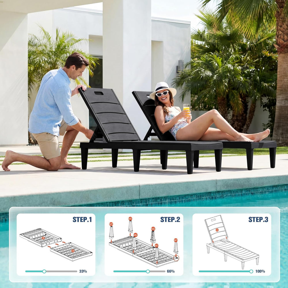 Devoko Outdoor Chaise Lounge Chair Set of 2 with 5-Position Adjustable Back, ...