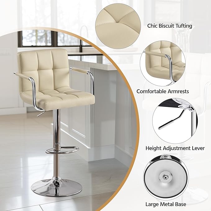 Yaheetech Bar Stools Set of 2, PU Leather Adjustable Swivel Barstools, Hydrau...