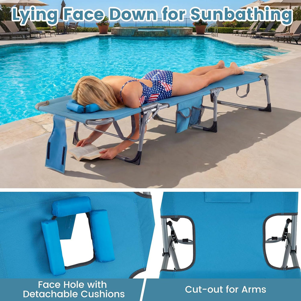 Goplus Tanning Chair, Folding Adjustable Patio Lounge Chair with Face Hole, R...