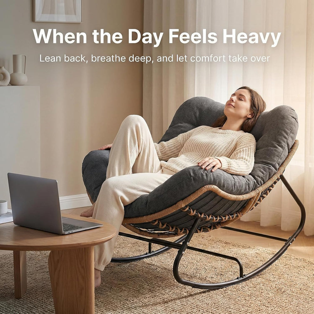 Oversized Papasan Rocking Chair Outdoor, Comfy Wicker Patio Papasan Egg Rocke...
