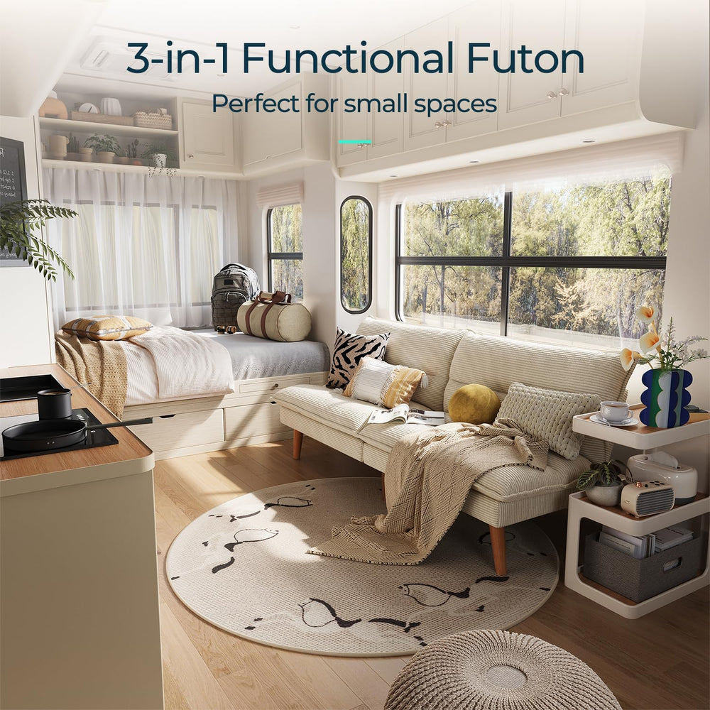 LINSY 71 Inch Futon Sofa Bed Corduroy Futon Couch with Adjustable Backrest, C...
