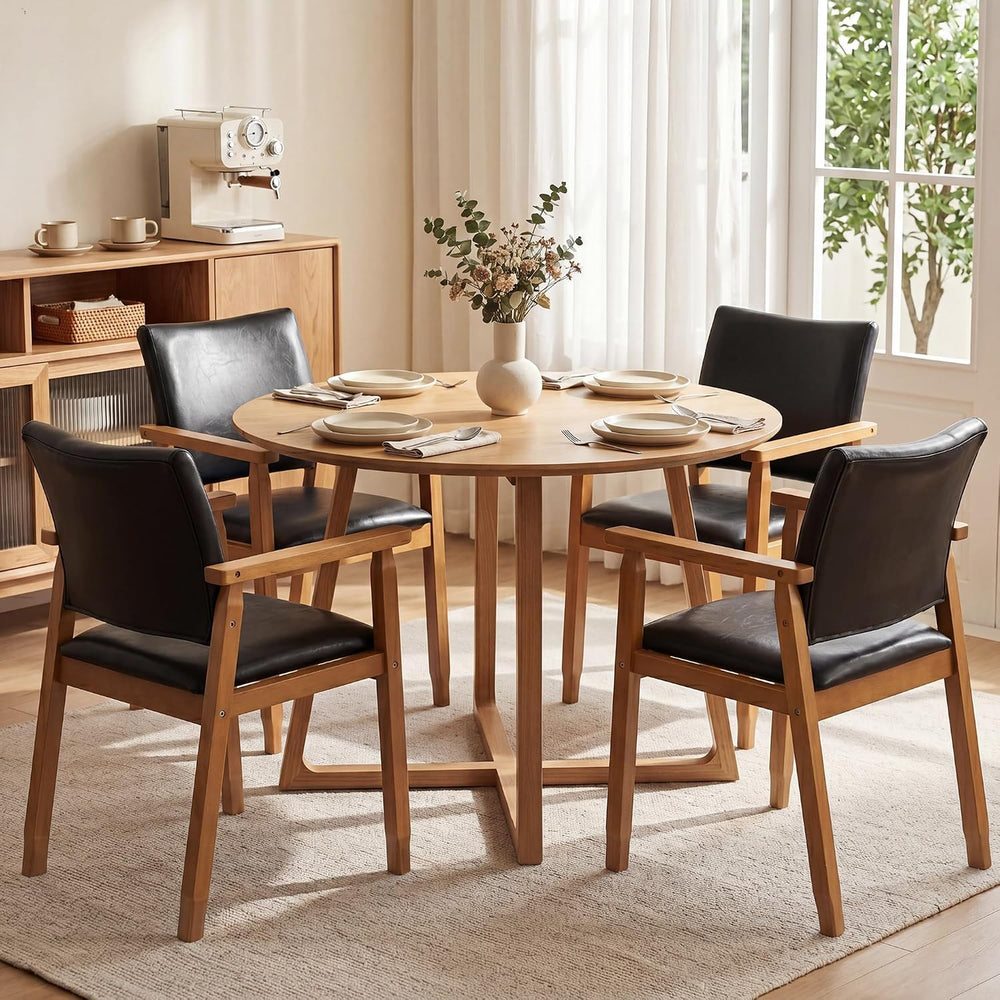 GOTMINSI Mid-Century Modern PU Leather Dining Chair with Arms, Solid Wood Fra...