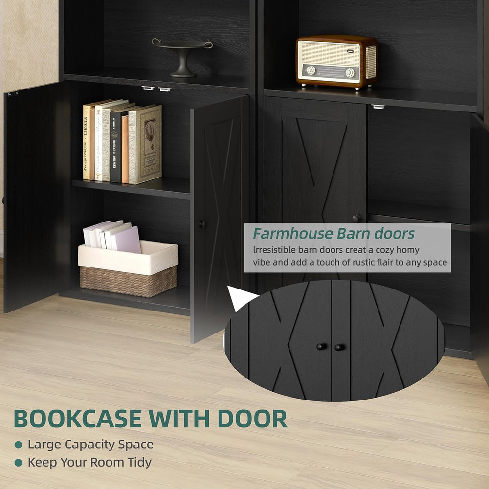 Modern Bookshelf with Doors, Industrial Bookshelves with 6-Tier Shelf, 71 inc...