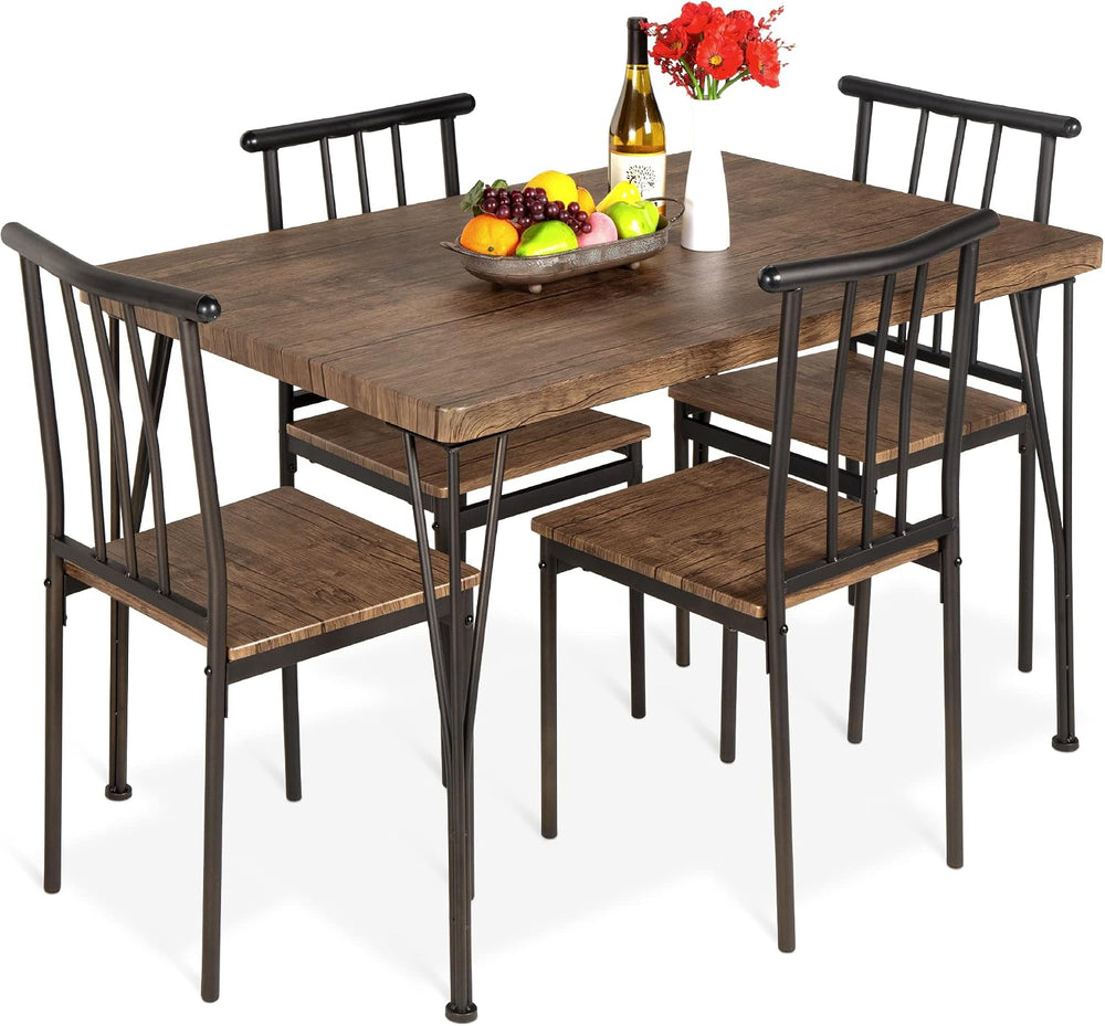 Best Choice Products 5-Piece Metal and Wood Indoor Modern Rectangular Dining ...