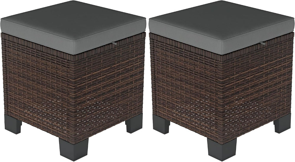 Outsunny 2 Pieces Outdoor Patio Ottomans, All Weather Wicker Footstools with ...