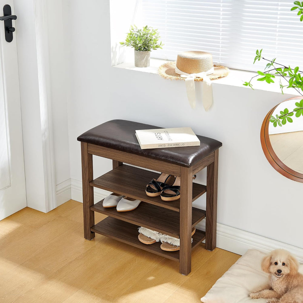 Shoe Storage Bench for Entryway, 24" Lift Top Storage Bench with PU Leat...