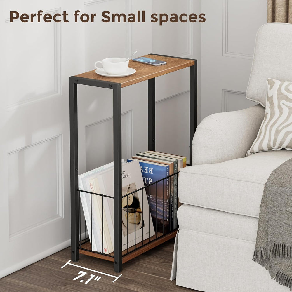 Homleke Narrow Side Table with Magazine Holder, Skinny End Table Perfect for ...