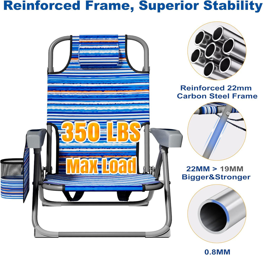 DIAMONDFORGE 2 Pack Lightweight Portable Beach Chair for Adults, 350 LBS Capa...