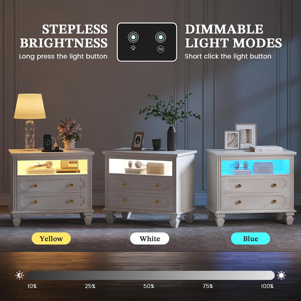 FREDEES 28'' Large Night Stand with Charging Station & LED Light ...