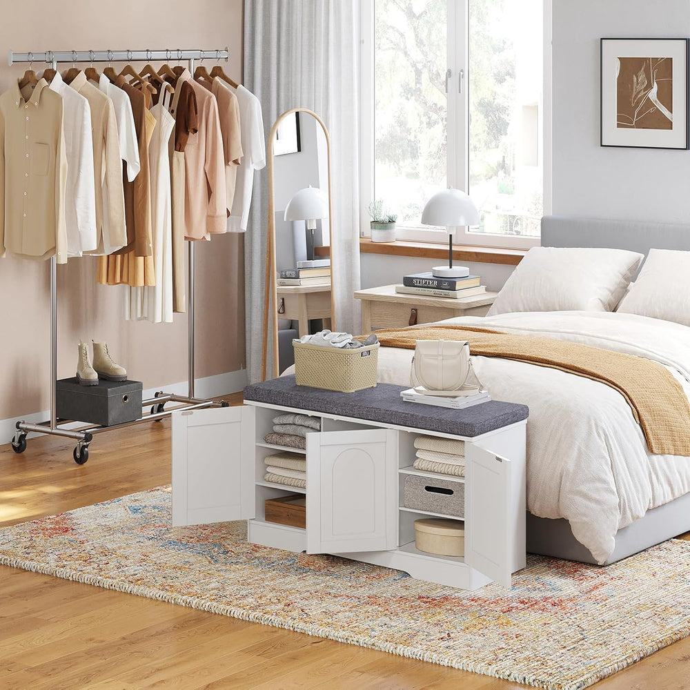 DINZI LVJ Shoe Bench, Entryway Storage Bench with Doors, Cushion, 3-Tier Shoe...
