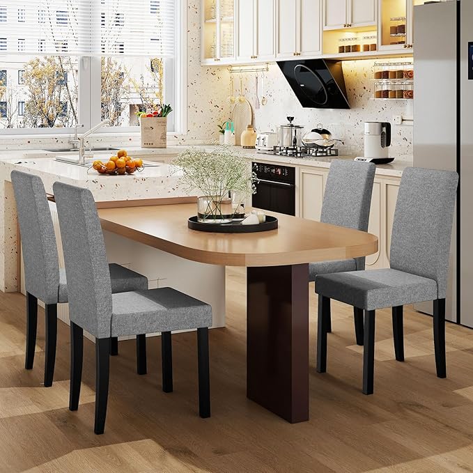 COSTWAY Fabric Armless Dining Chairs Set of 2, Upholstered Kitchen Side Chair...