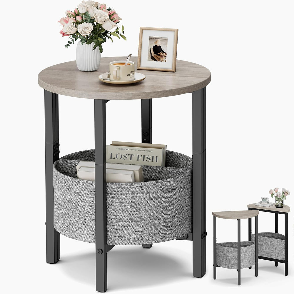Vagusicc Small Round Side Table End Table, Tall Accent Table with Storage Bas...