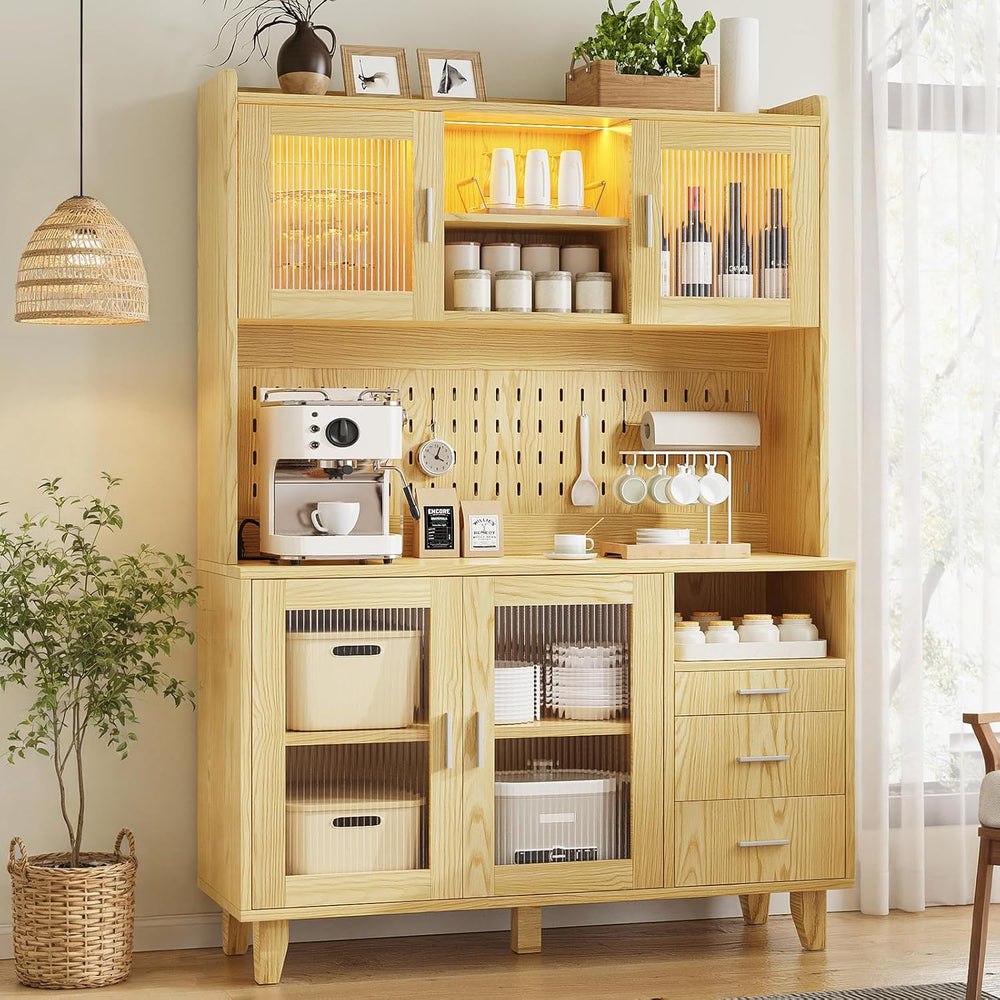 FUXA Modern Farmhouse Kitchen Pantry Cabinet with Charging Station, 71" ...