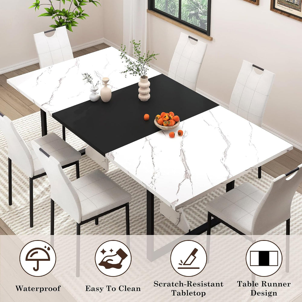 chartustriable 7PCS Dining Table Set with 6 Chairs for 4 5 6 People, 71"...