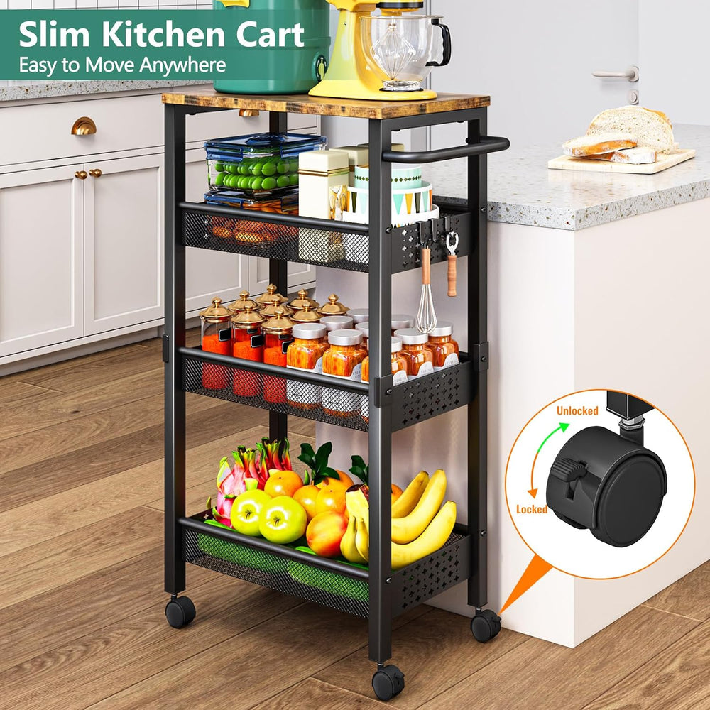 Vivihomety 4-Tier Laundry Utility Rolling Cart with Wheels, Metal | Narrow 8....
