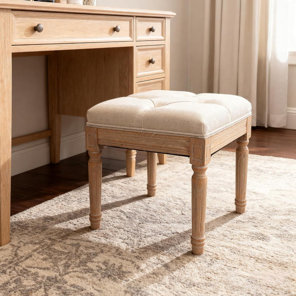 Square Vanity Stool Bench, 15.7" Small Ottoman Foot Stool with Padded Bu...