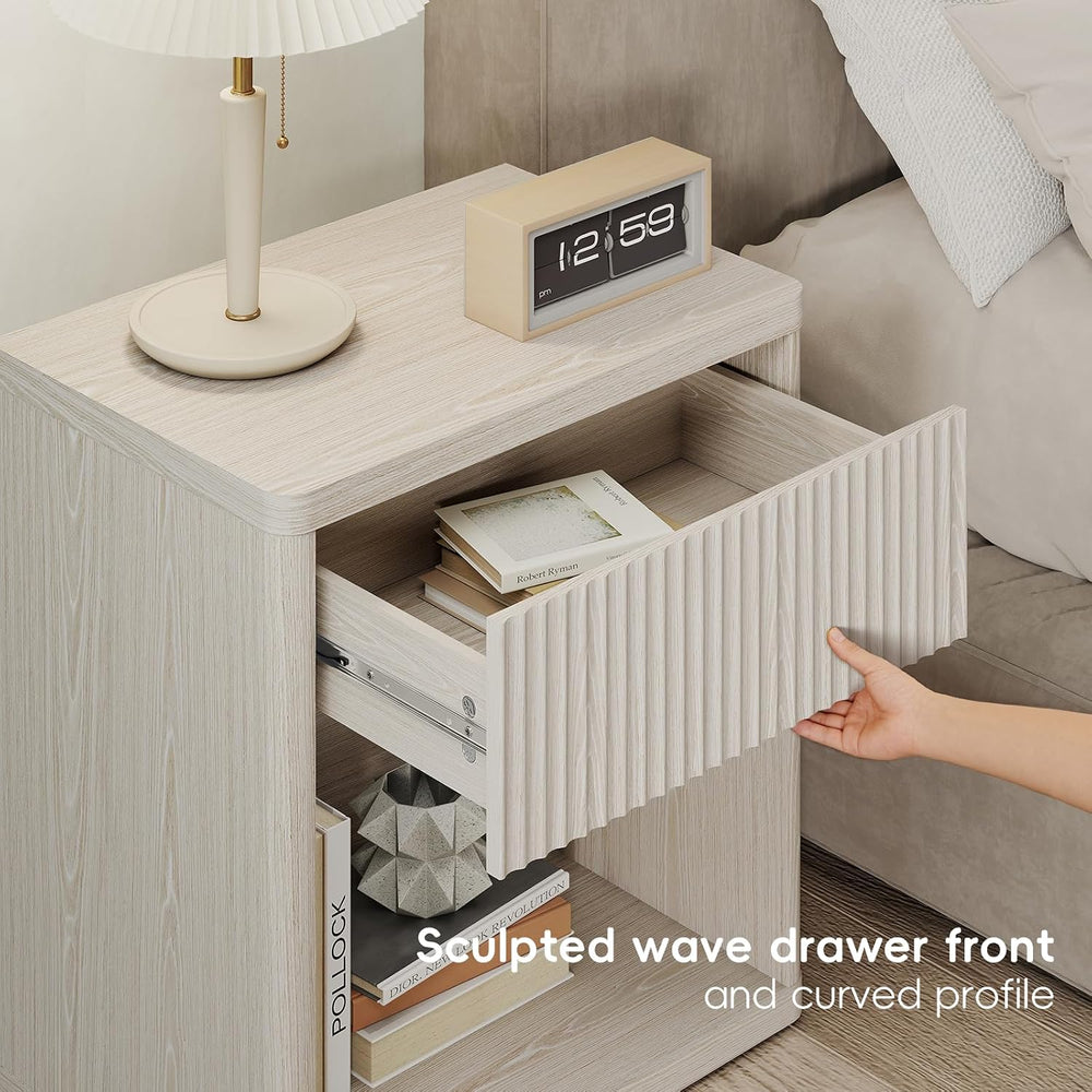 LubanNese Fluted Nightstand with Drawer, Modern Night Stand, Bed Side Table w...