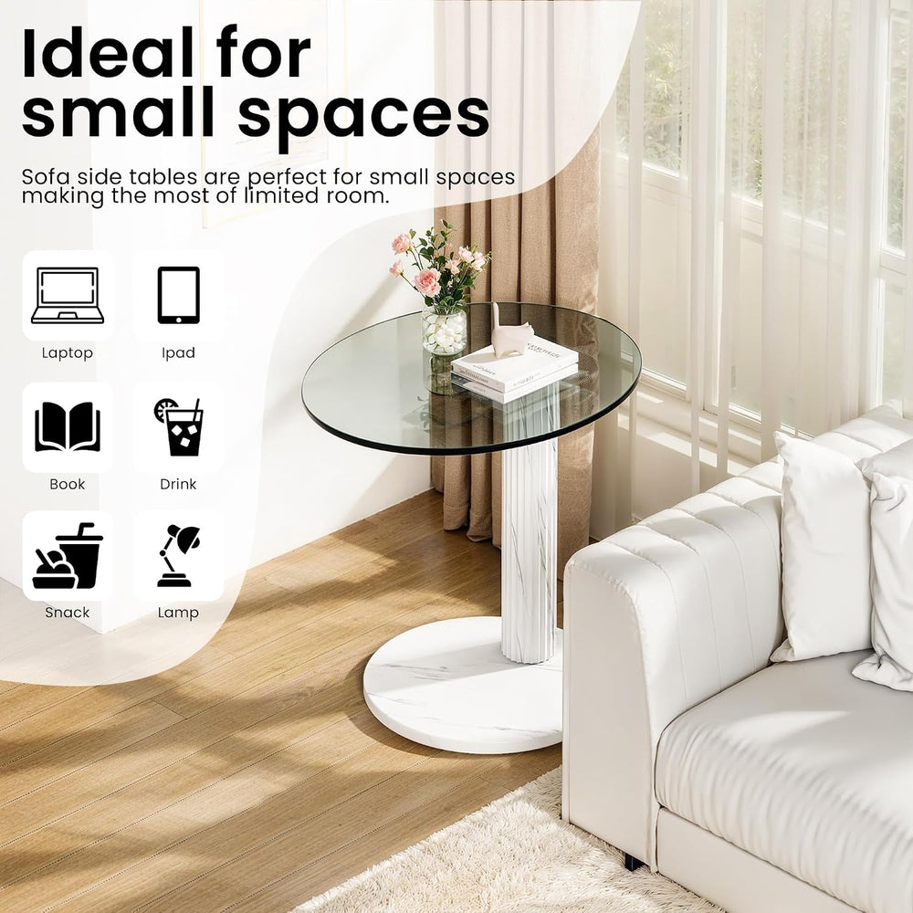 Recaceik Glass End Table, 22-Inch Round Glass Coffee Table, Modern Round Temp...