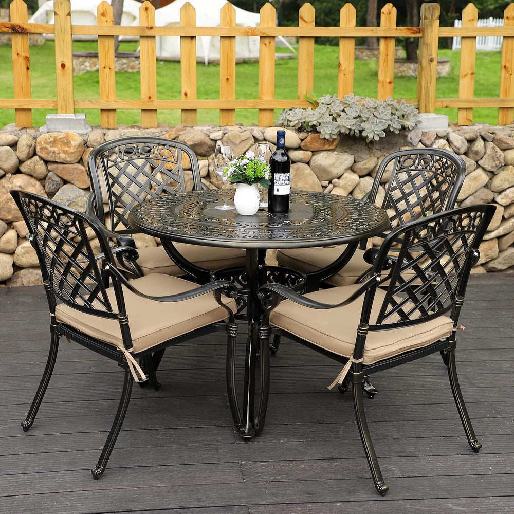 5-Piece Cast Aluminum Outdoor Patio Dining Set, All Weather Cast Aluminum Out...