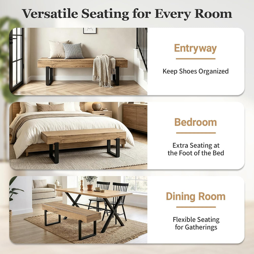 GDFStudio Modern Wooden Bench with Metal Legs, Entryway Shoe Bench Indoor, Di...