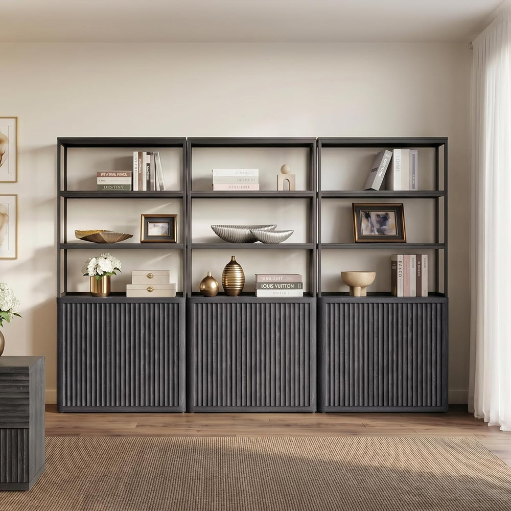 SICOTAS 71" Tall Book Shelf with Doors 5 Tier Bookshelf Bookcase