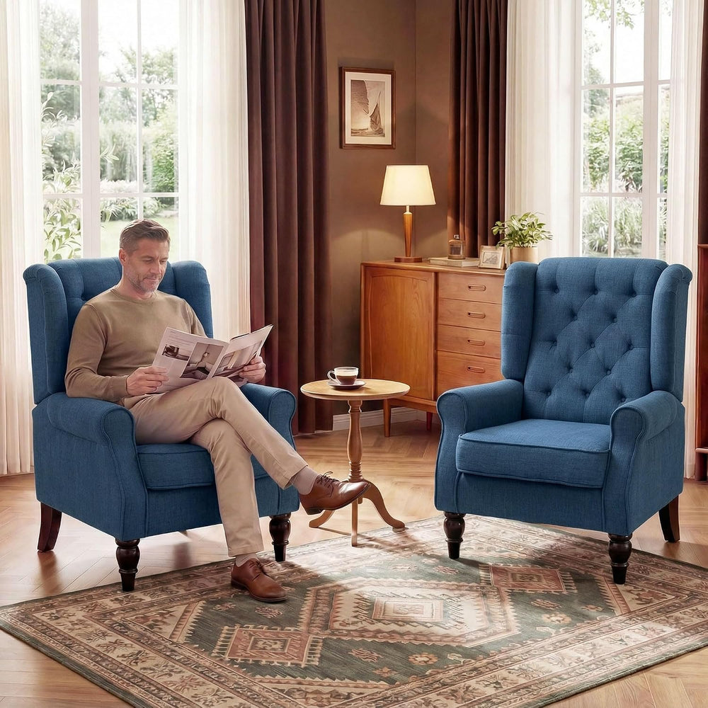 HOMCOM Mid-Century Modern Accent Chair, High Wingback Reading Chair, Blue | B...