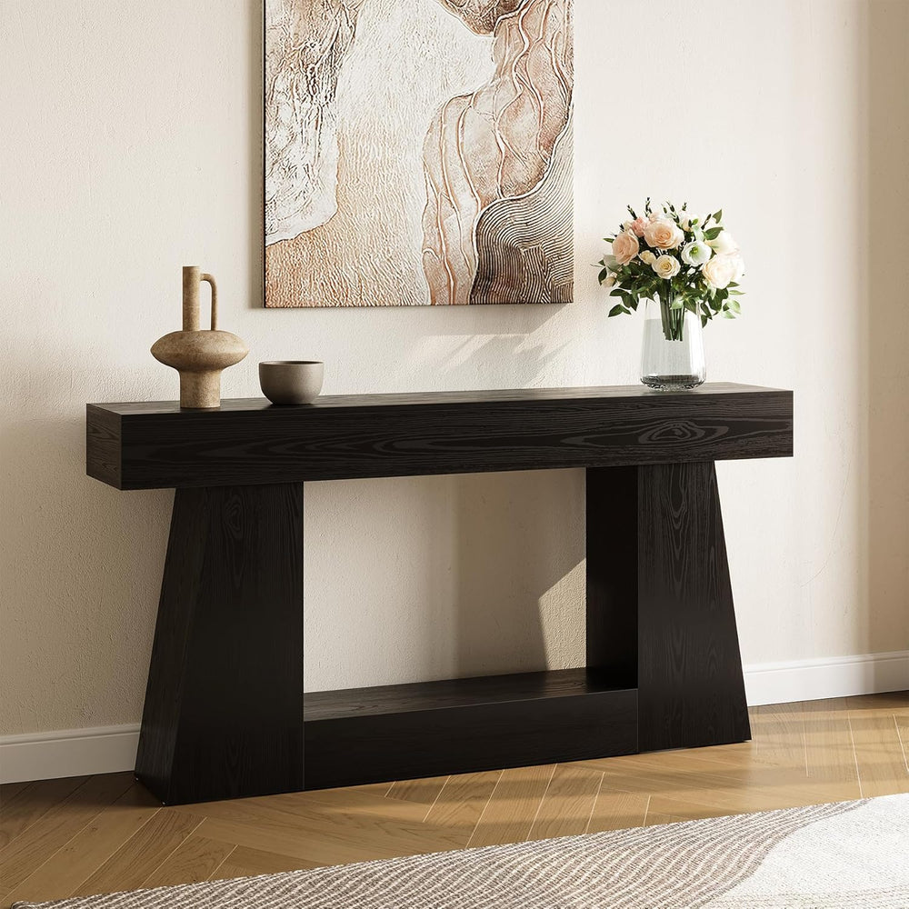 LITTLE TREE 63" Farmhouse Console Table with Storage, Rustic Sofa Table ...