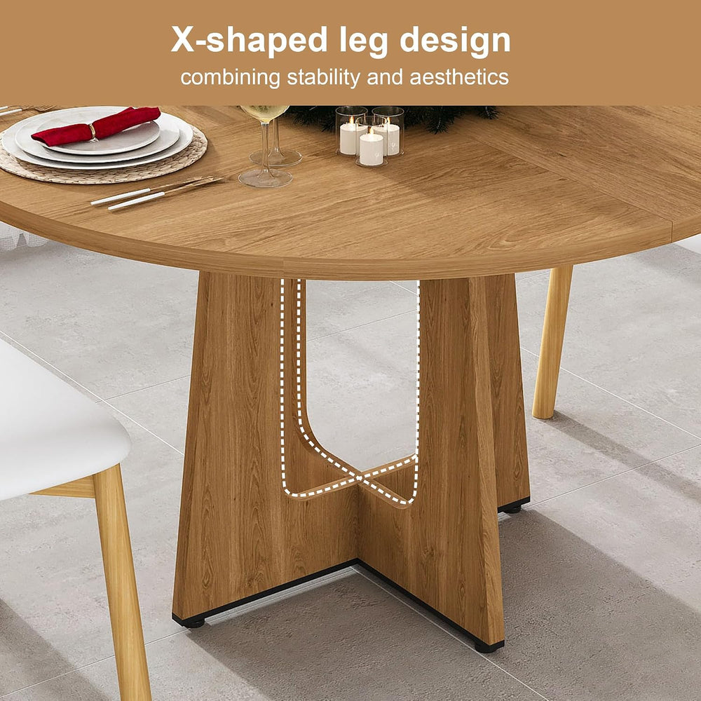 47" Round Dining Table Set for 4-6, Farmhouse Kitchen Table & 4 Brow...