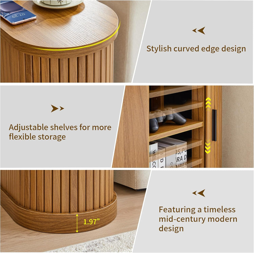 Turtle&Myrtle Nightstands with Charging Station, Narrow Side Table with S...