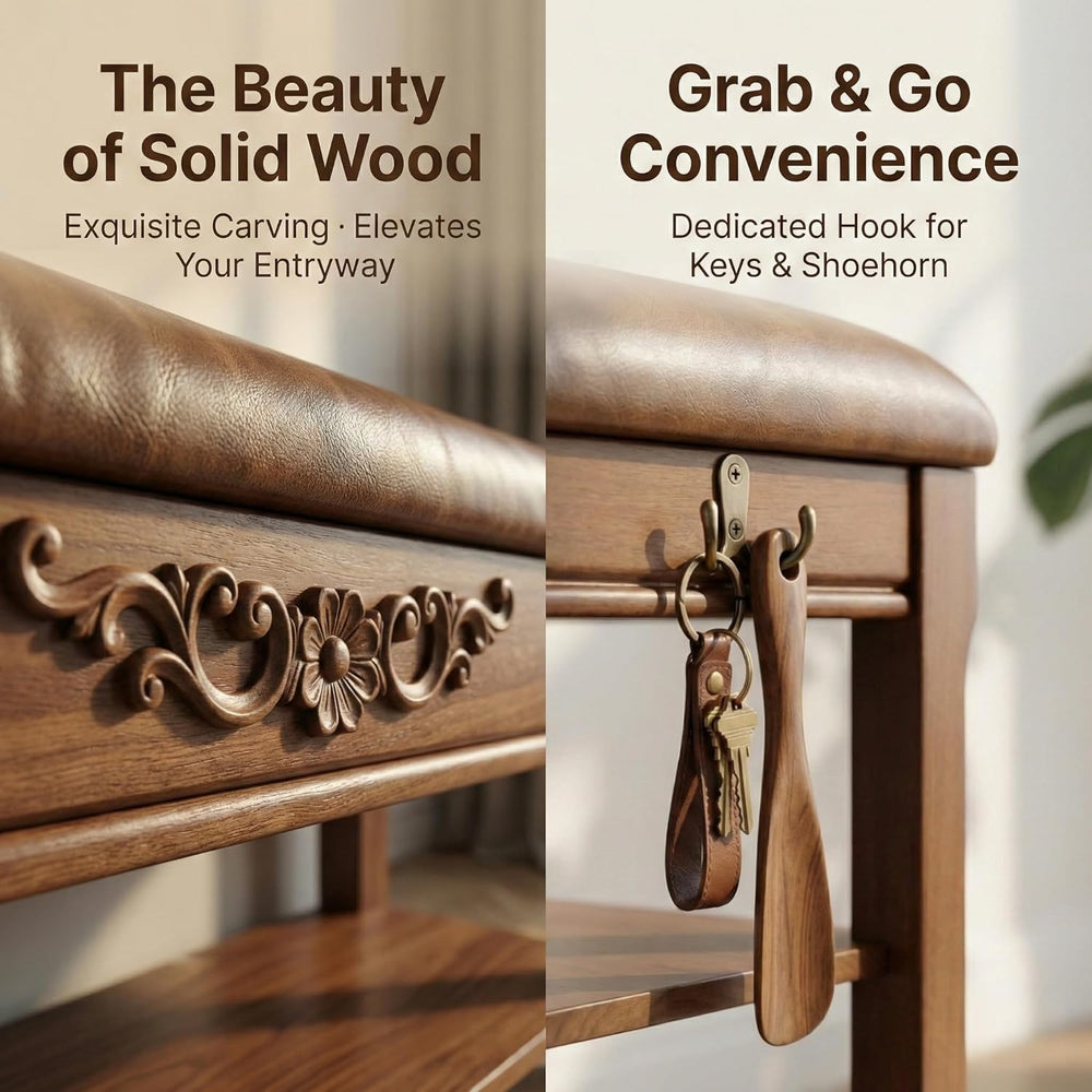 Shoe Rack Bench Entryway Storage with Leather Cushion, Shoe Organizer Bench f...