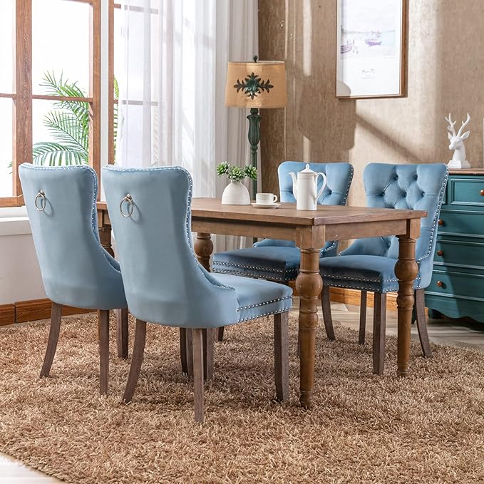 Velvet Dining Chairs Set of 4, Tufted Upholstered Dining Room Chairs with Bac...