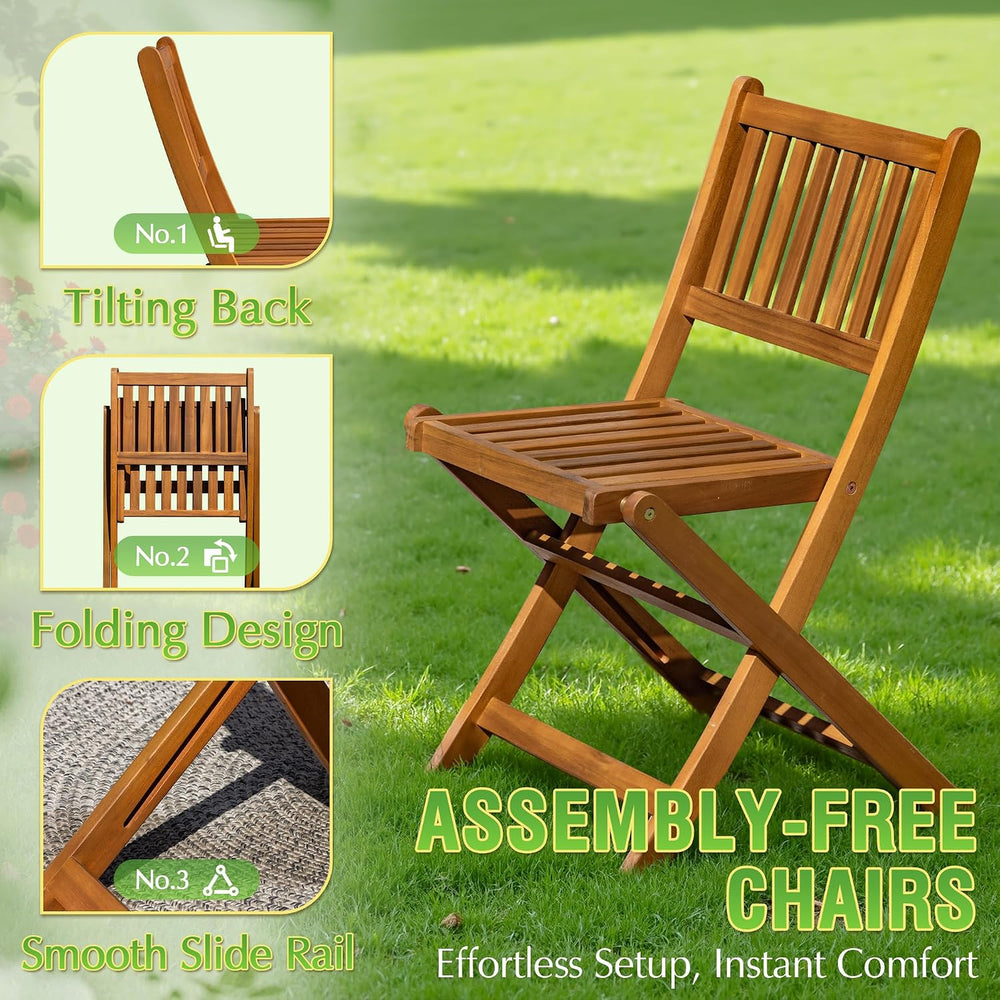Greesum 5 Piece Patio Dining Set Outdoor Acacia Wood Furniture All-Weather Fo...
