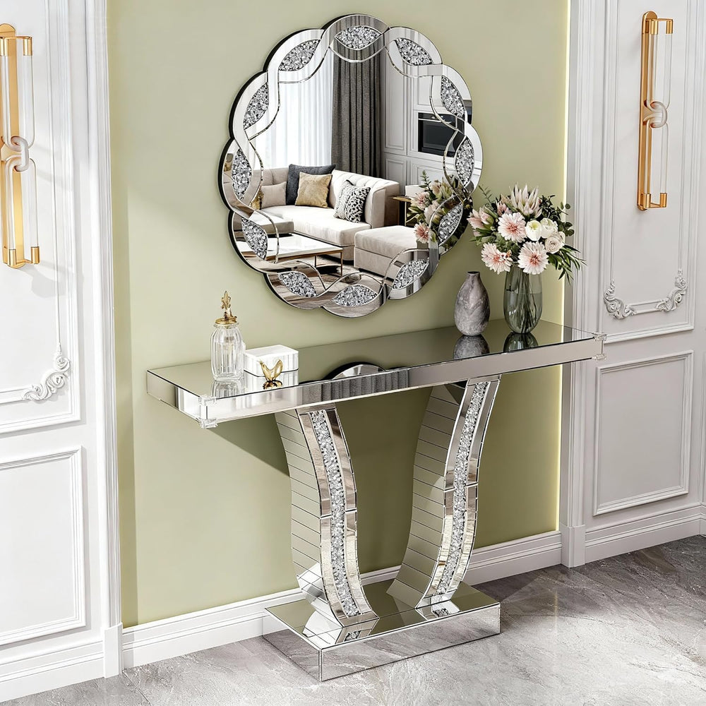 43.3'' Mirrored Console Table Silver Mirrored Entryway Sofa Table for...