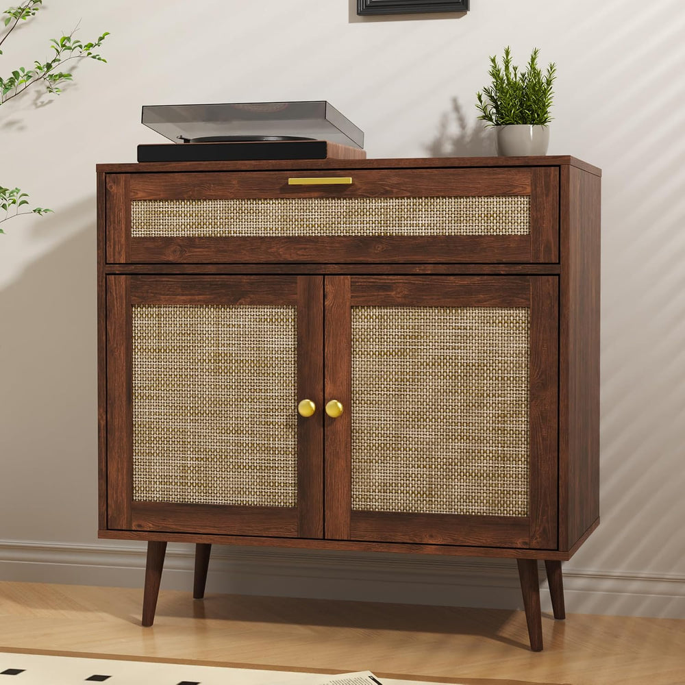 Furnify Rattan Sideboard Buffet, Boho Kitchen Cabinet with Drawer & 2 Doo...