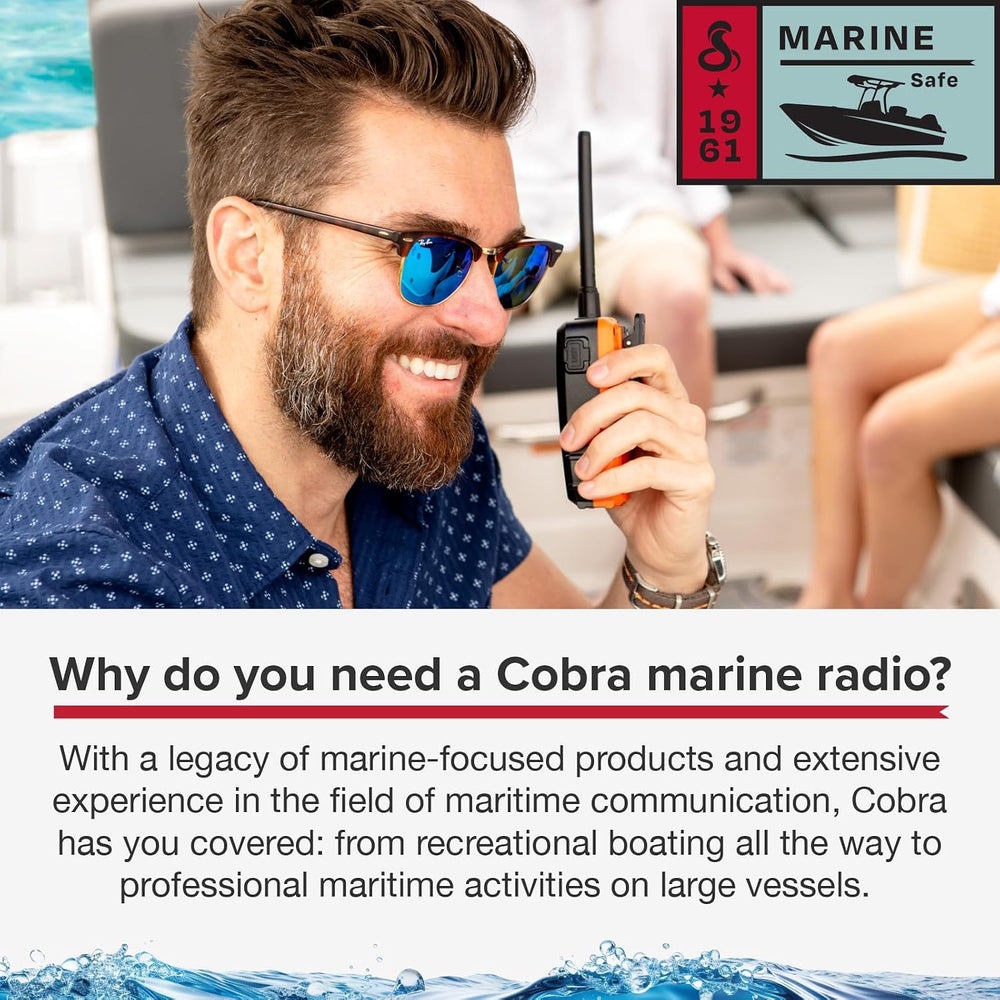 Cobra BlueBound 150 VHF Handheld Marine Radio, Black - 3-Watt, Floats
