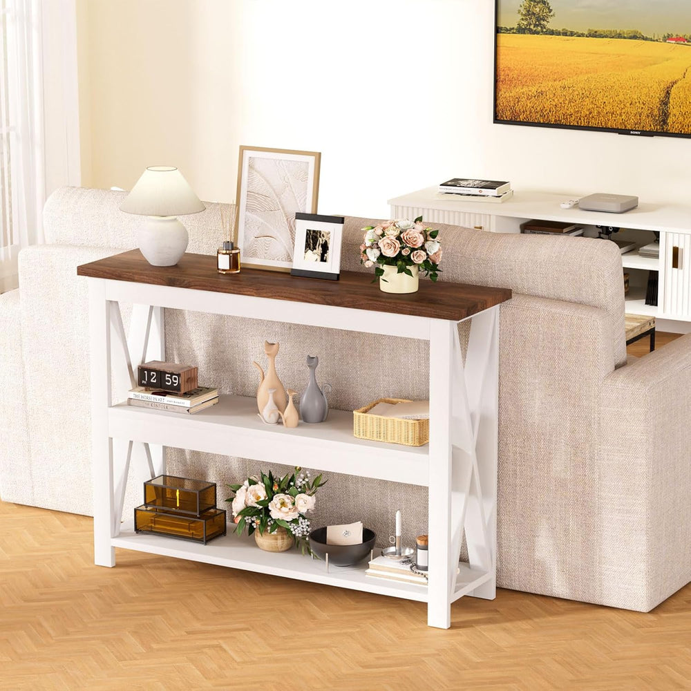 3-Tier Wood Entryway Table: 41" Narrow Console Shelf for Hallway - Farmh...