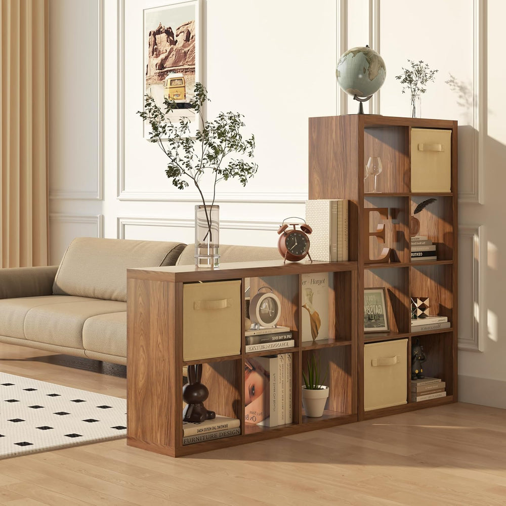 Bookshelf with Storage Bins, 9-Cube Storage Organizer Sturdy Wooden Bookcase ...