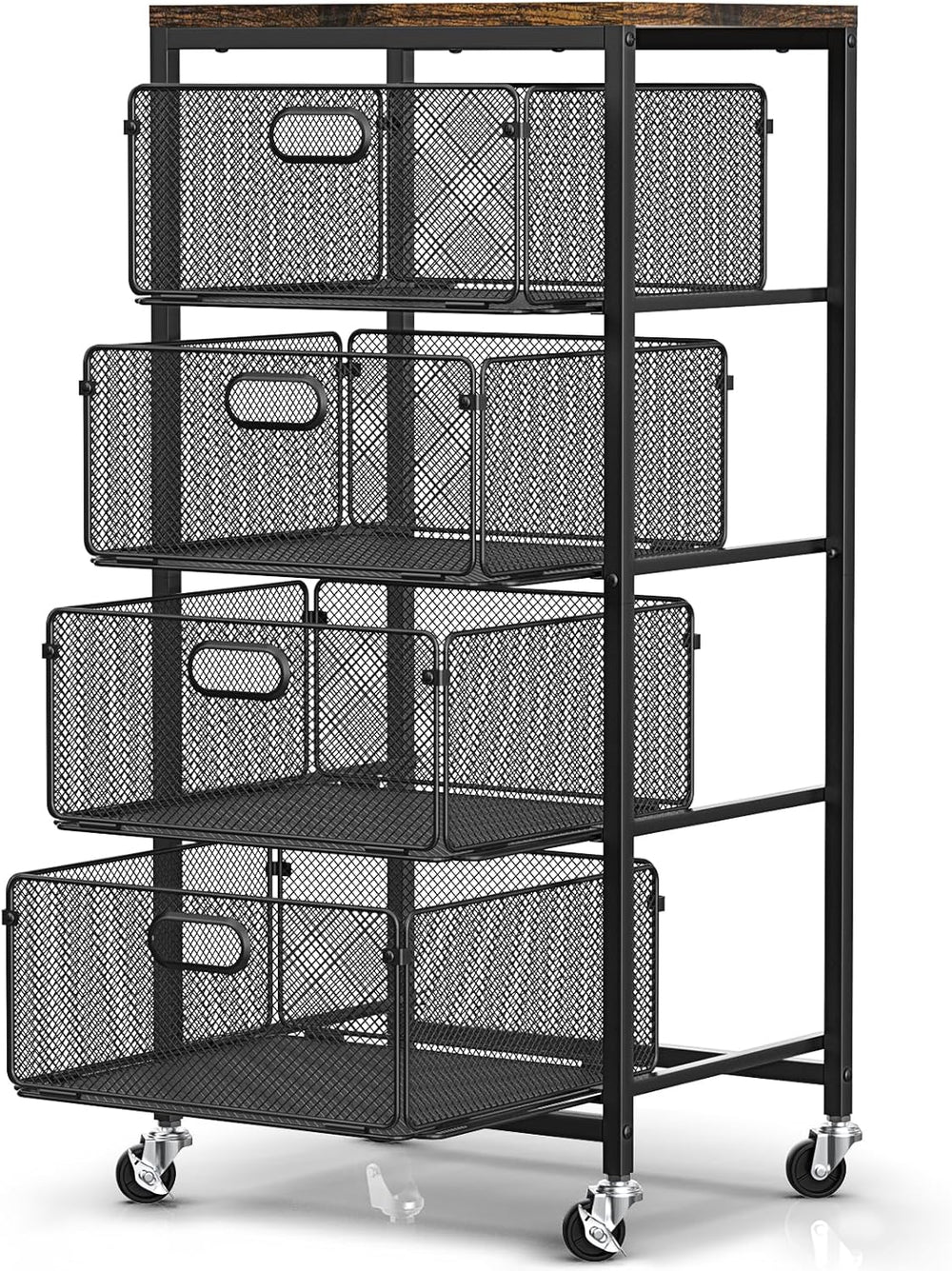 SUNALLY Rolling Kitchen Cart with Drawers, 4-Tier Utility Cart Fruit Vegetabl...