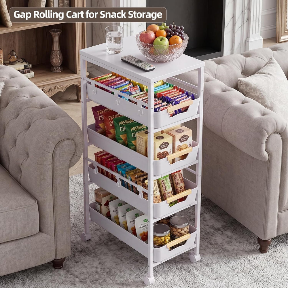 5 Tier Slim Rolling Storage Cart with Pull-Out Drawers,Narrow Utility Organiz...
