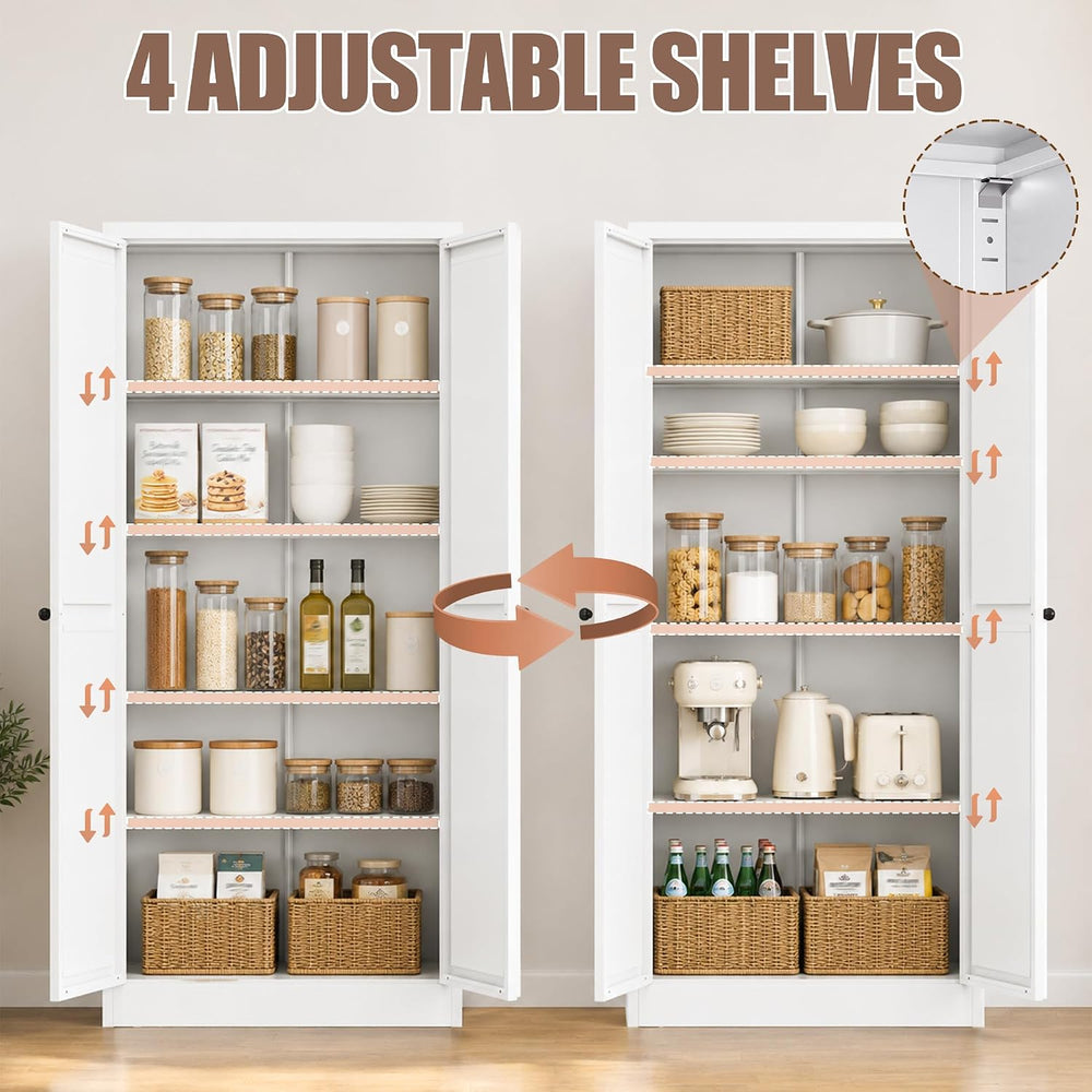 Metal Pantry Cabinet, Kitchen Pantry Storage Cabinets | with Doors and 4 Shel...