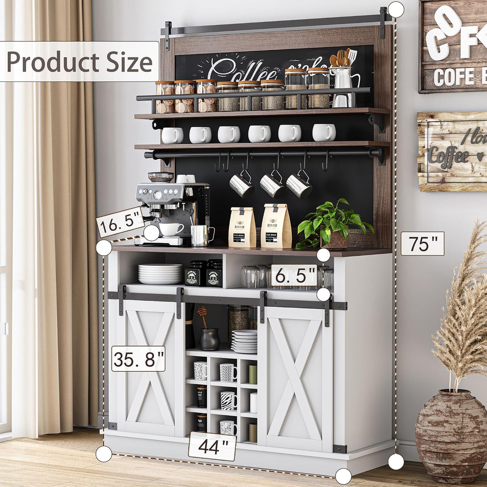 IDEALHOUSE Coffee Bar Cabinet, Farmhouse Buffet Cabinet with Storage, 75"...