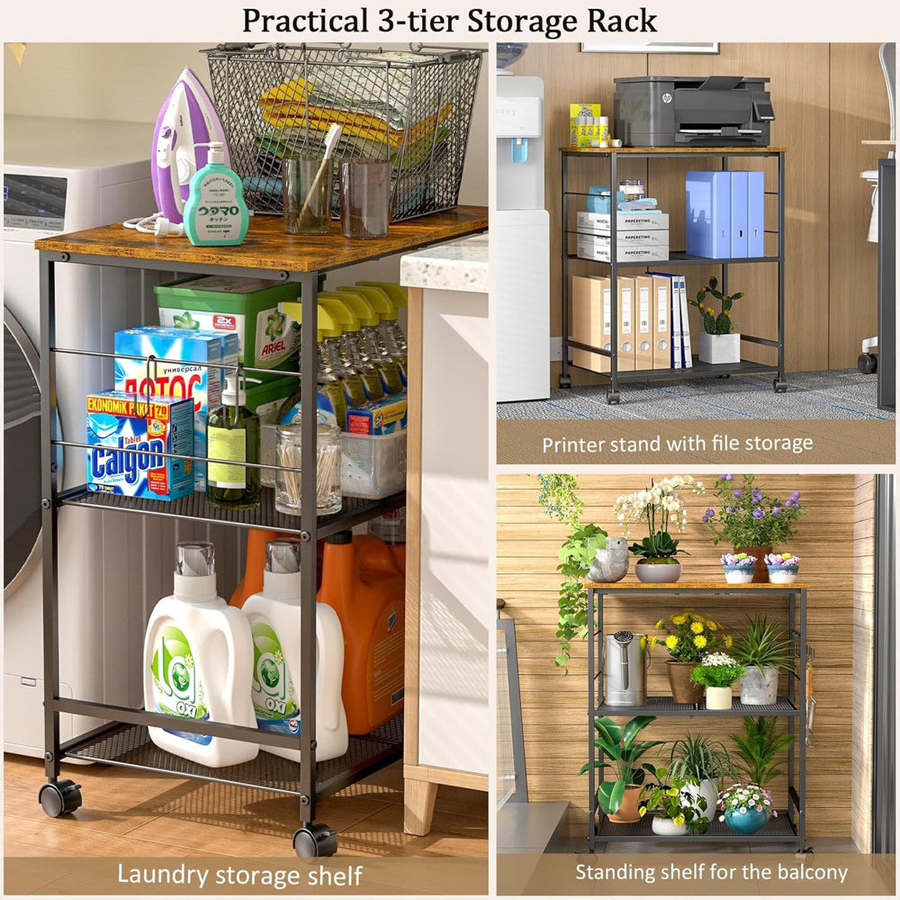 ThreeHio Rolling Kitchen Microwave Cart, 3 Tier Microwave Table Stand with St...