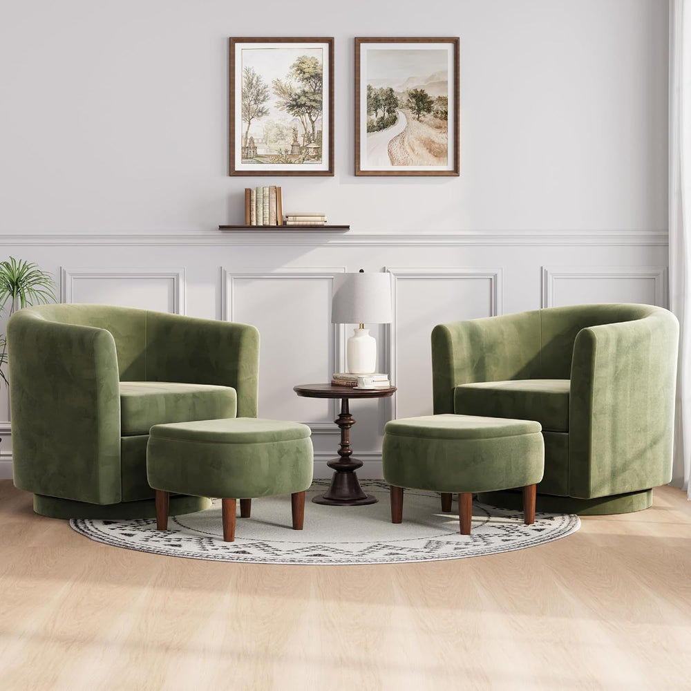 360° Swivel Accent Chair with Storage Ottoman Set of 2 | Small Modern Velvet ...