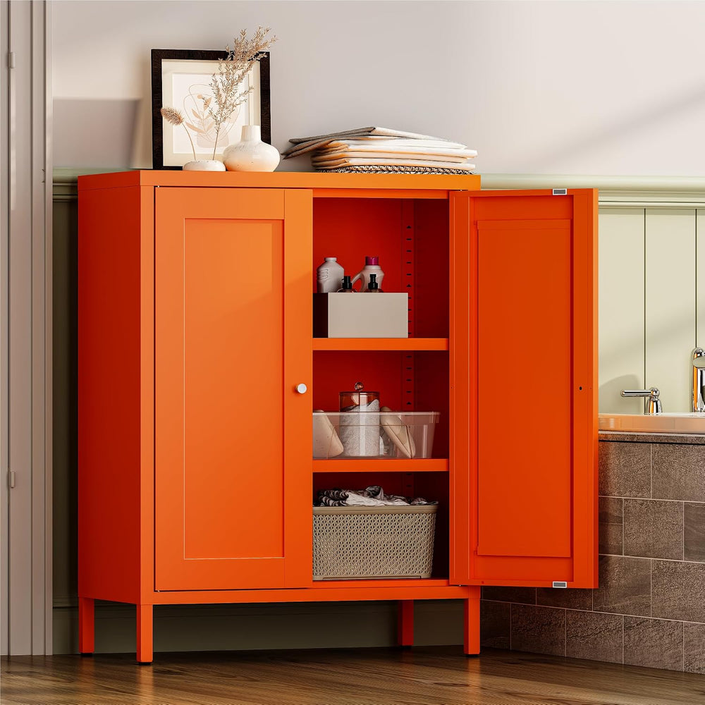 Metal Bathroom Storage Cabinet, Bathroom Floor Storage Cabinet with 2 Adjusta...