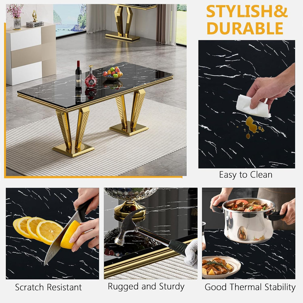 Luxury Marble Dining Table for 4 to 6, 68 inch Black Faux Marble Dining Table...