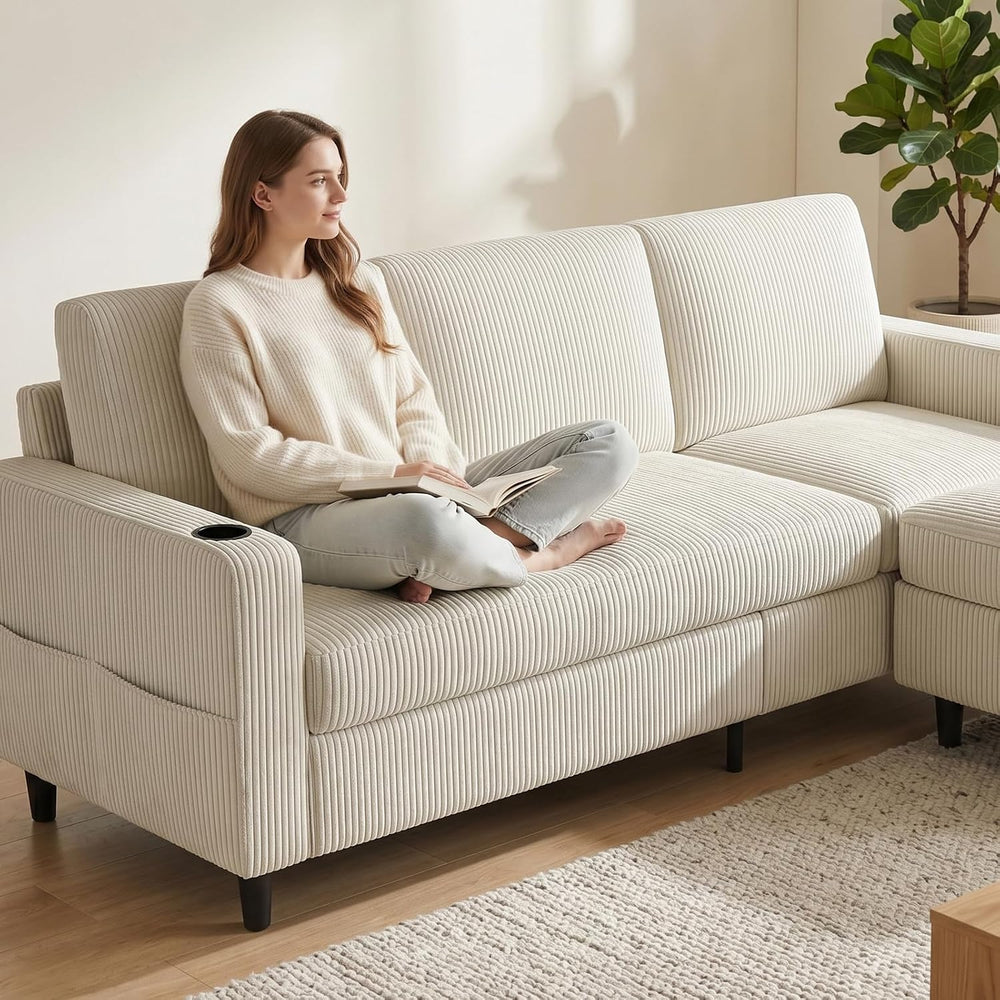Convertible Sectional Couches for Living Room, 3 Seats L Shaped Sofa with Sto...