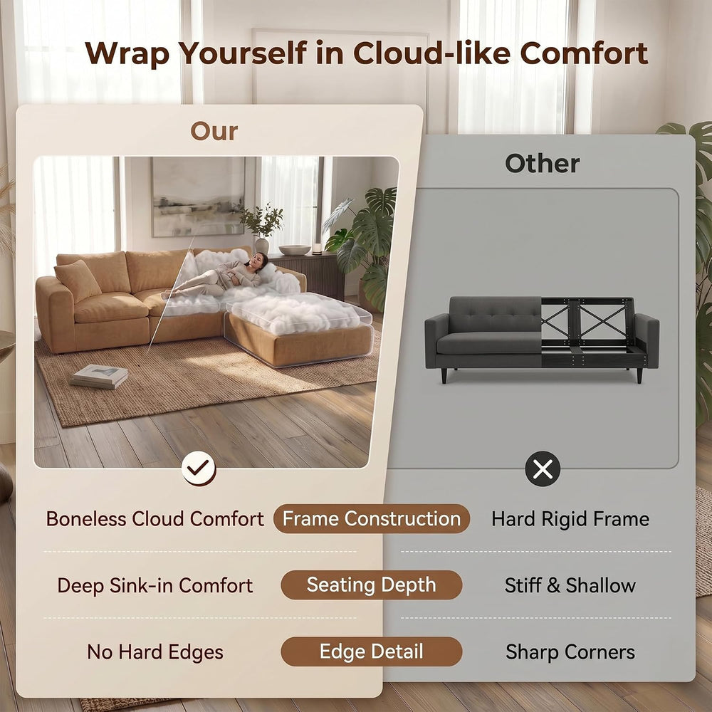 119" Modular Sectional Cloud Sofa, No Assembly Boneless Couch with Ottoman
