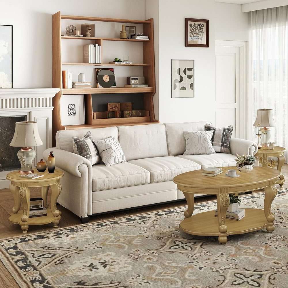 LKTART 3-Piece Coffee Table Set, Coffee Table and Round End Tables Set of 2, ...