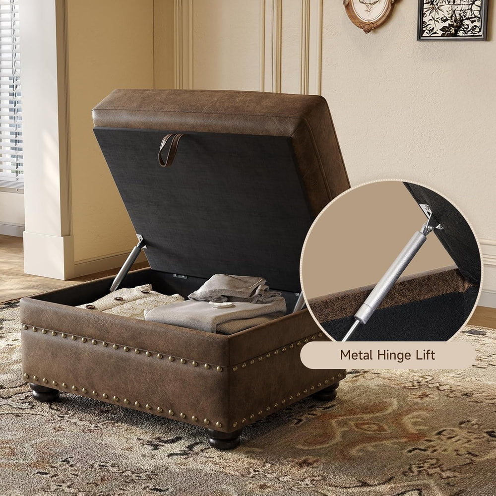 ONBRILL Faux Leather Ottoman with Storage, Rectangle Leather Foot Stool | Ott...